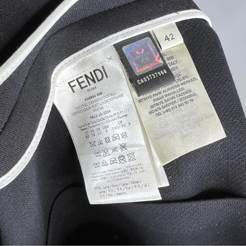 NWT Fendi Monster Eyes Embellished Black Leather Wool Cocktail Dress 42 6 - Picture 13 of 15